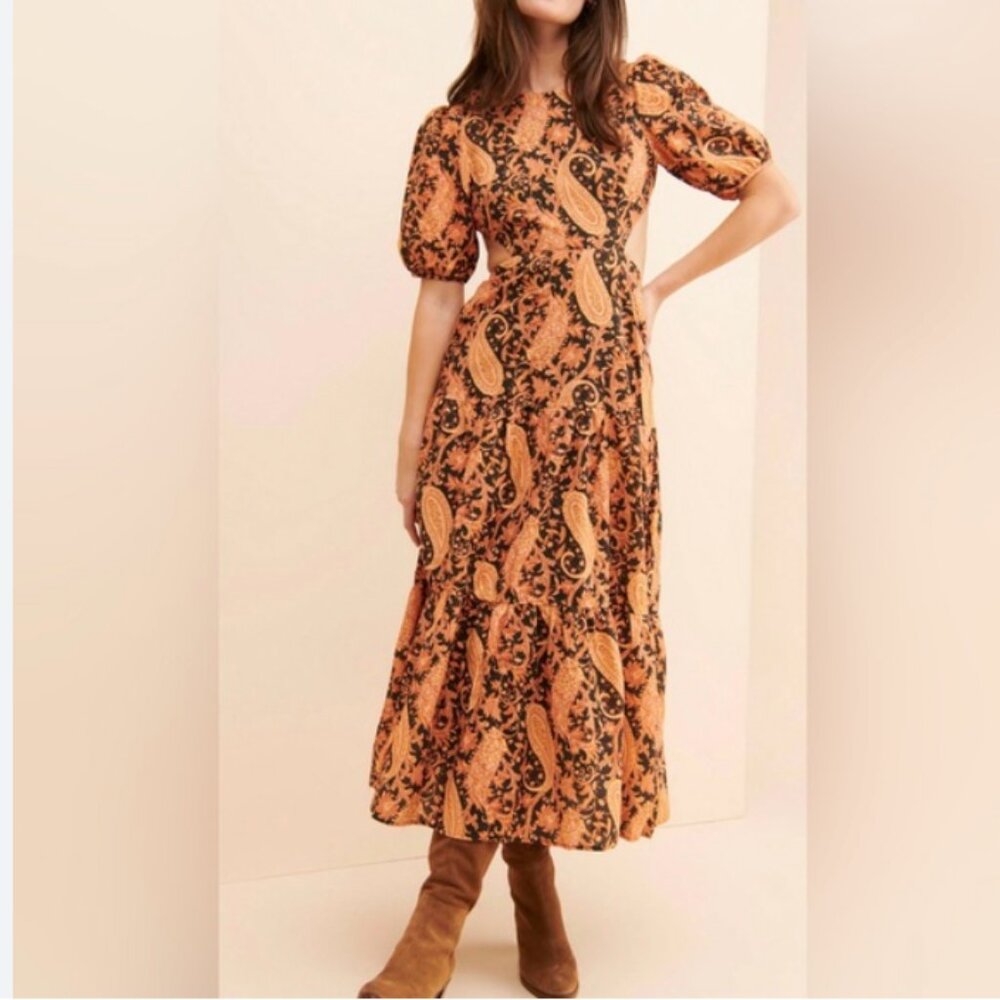 Charlie Holiday Flores Maxi Dress Black Orange Brown Burnt Paisley 2